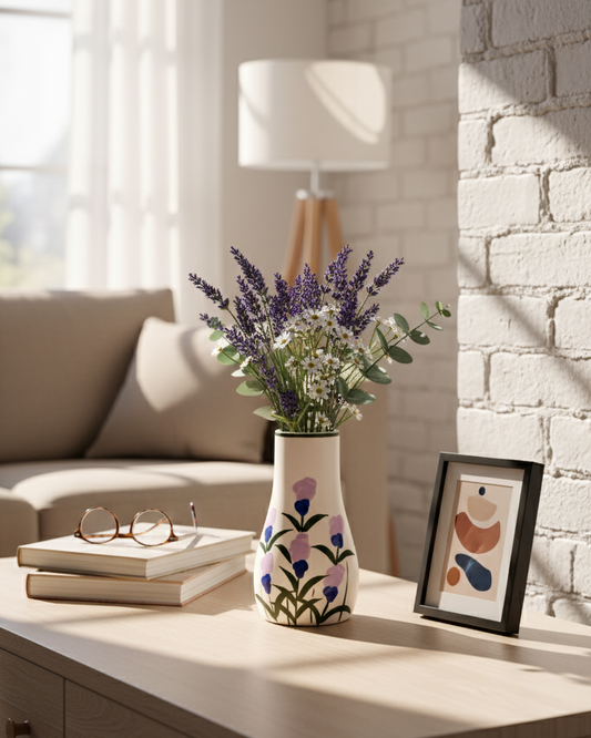 Lavender Bloom Hand Painted Flower Vase