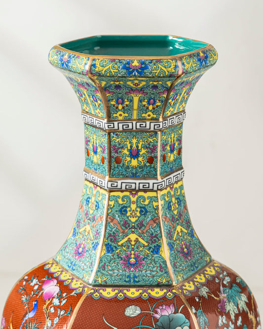 Midnight Bird Motifs Cloisonné Vase - Red