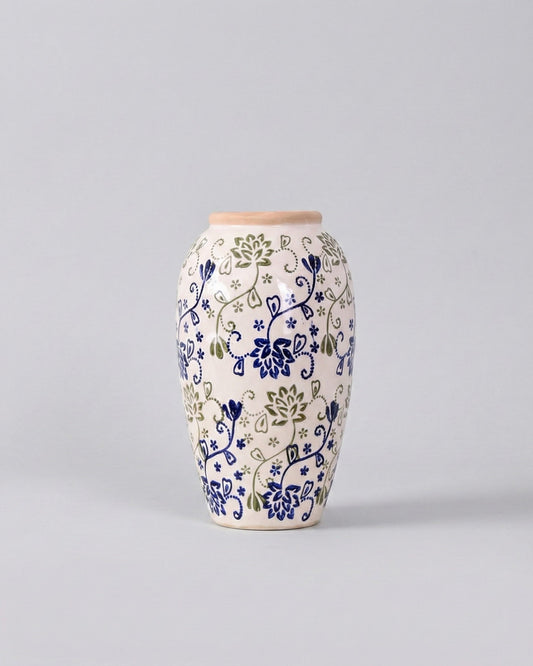 Blue & Green Floral Ceramic Vase